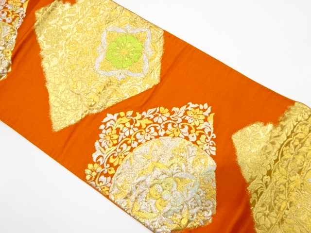 JAPANESE KIMONO / ANTIQUE FUKURO OBI / SILK / WOVEN FLOWER CREST